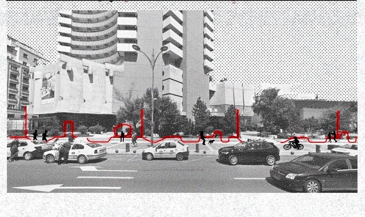 Life unfolding on the boulevard — everyday activities shaping a continuous architectural lifeline for the city.