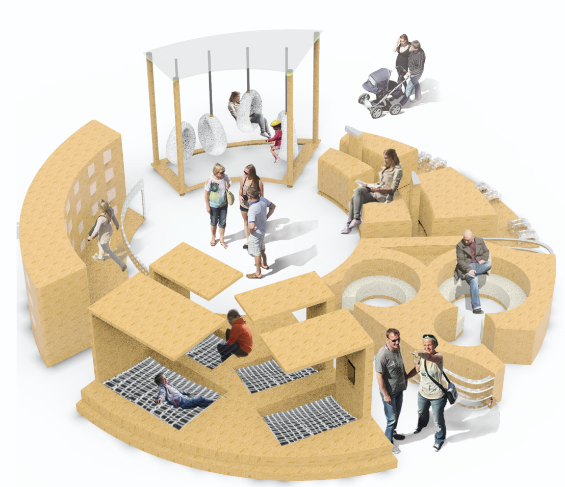 Exploded 3D view of the modular furniture design — flexible, inclusive, and functionally diverse for all users.