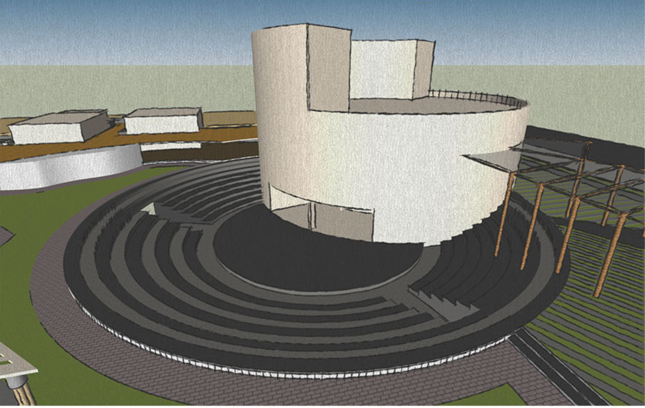 The central performance hub of HUB-BA, where tradition and modernity converge in an open, circular form.