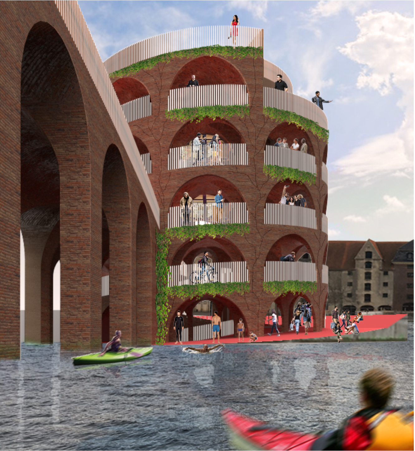 The Slowbridge loop becomes a vibrant vertical hub of activity, views, and public life.