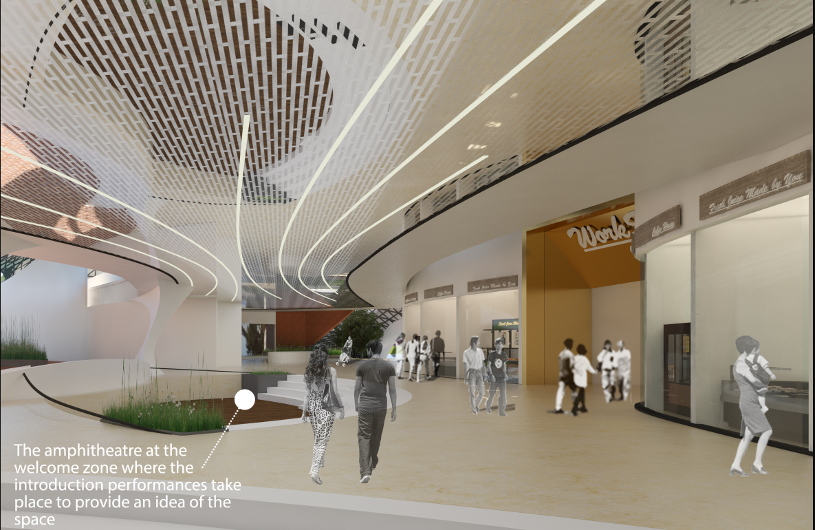 The welcoming amphitheatre where introductory performances offer visitors an immersive first experience of the cultural space.