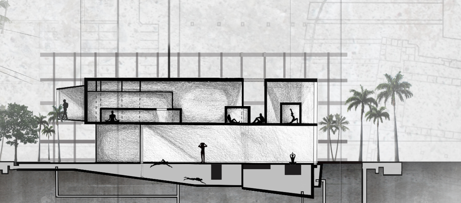 A sectional view of the healing zone, designed as a quiet refuge for meditation, reflection, and emotional restoration.
