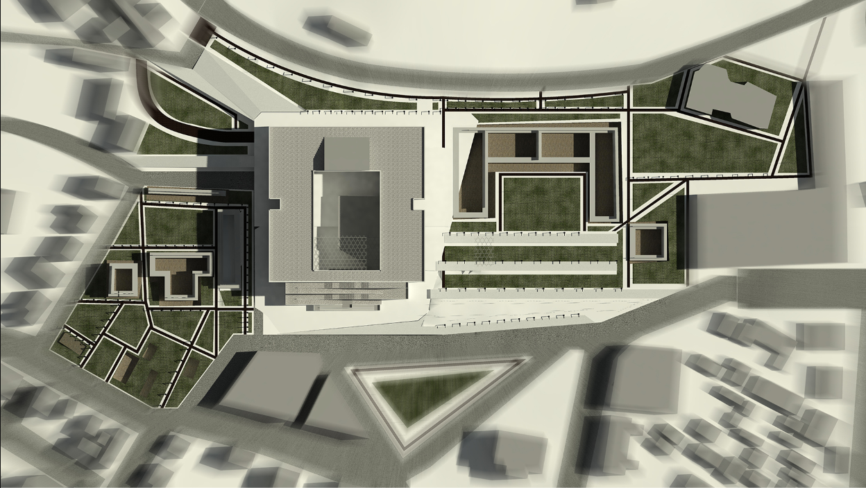 A detailed masterplan revealing the spatial hierarchy, circulation, and landscape integration of the cultural center.