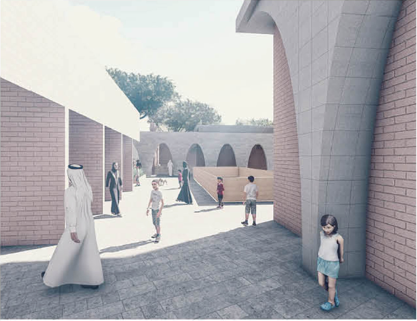 Arched masonry thresholds reconnecting people with traditional Syrian architectural language.