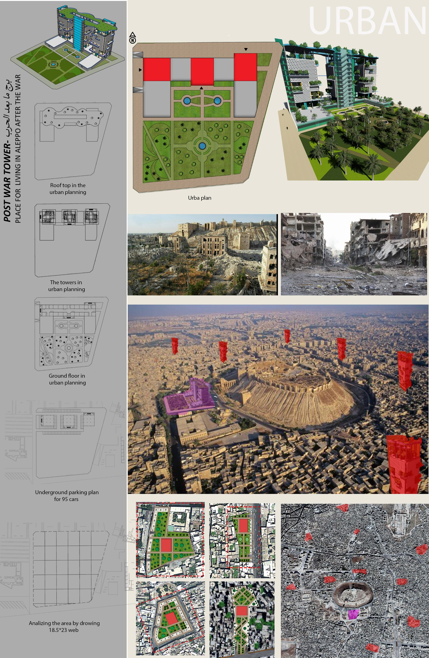 Urban masterplan illustrating green public zones integrated with the tower cluster.