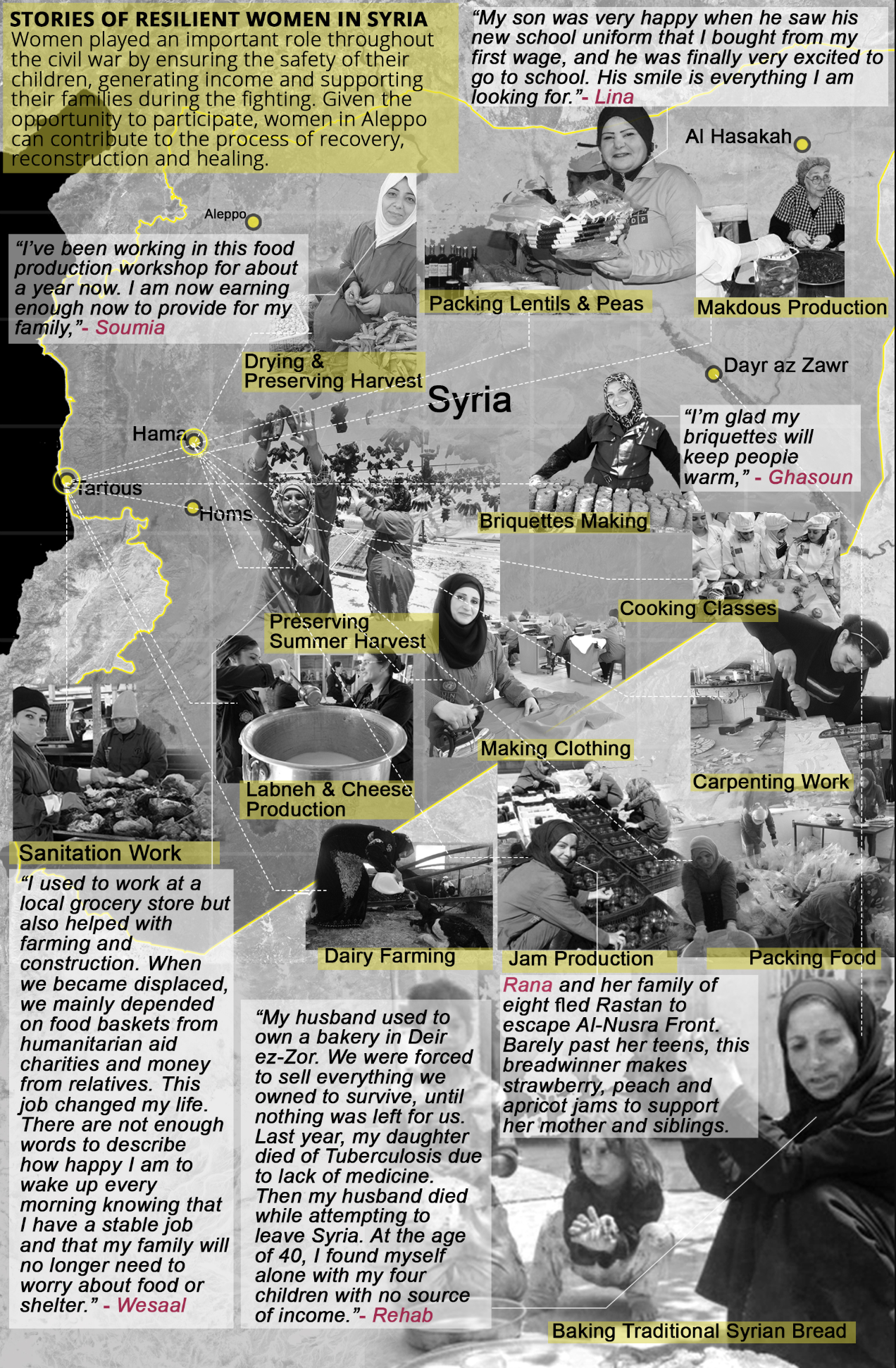 Women across Syria rebuild their communities through food production, agriculture, craft, and entrepreneurship, becoming pillars of resilience and recovery.