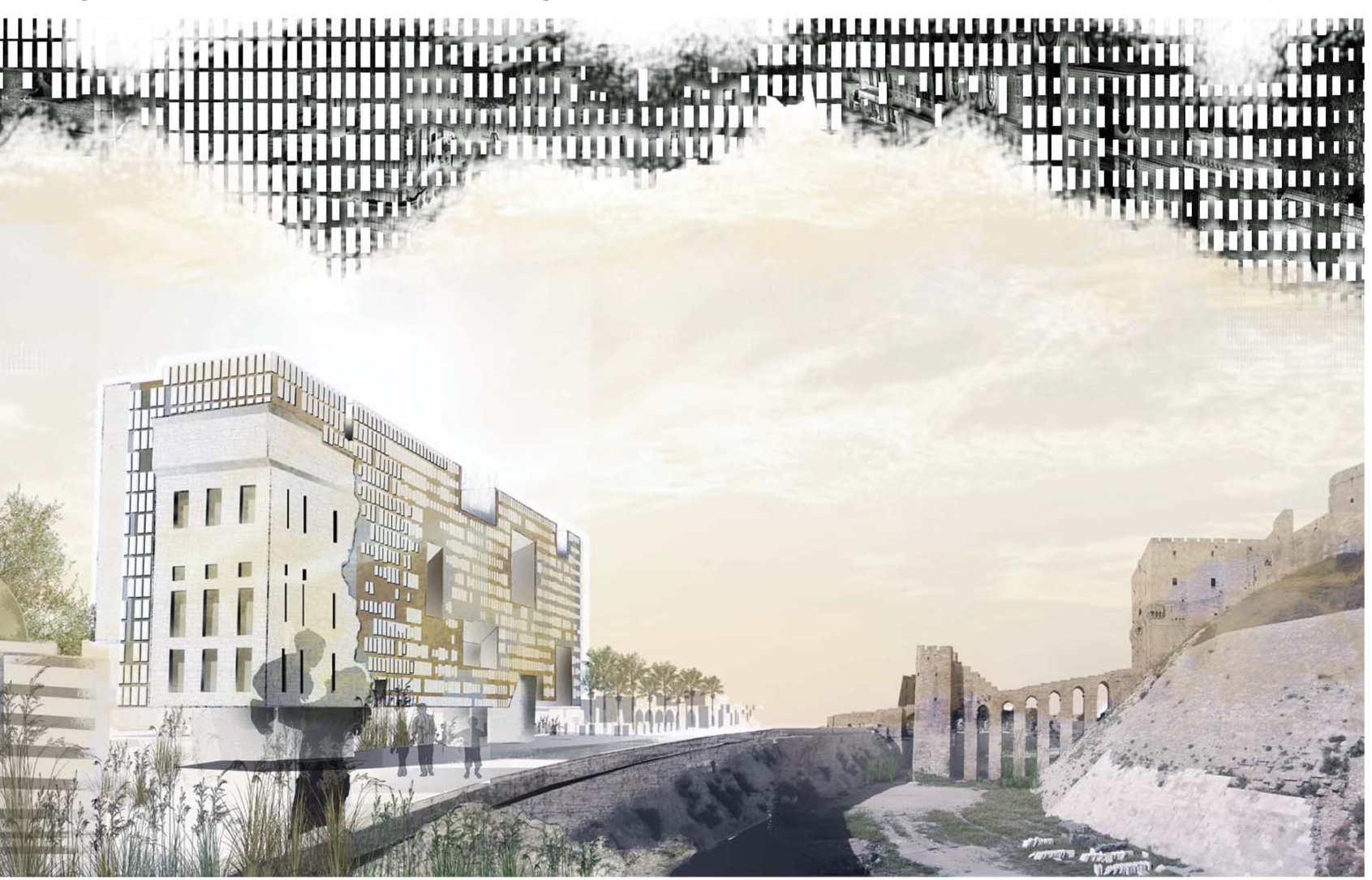 A contemporary façade rises beside the Citadel, transforming scars of conflict into resilient civic architecture.