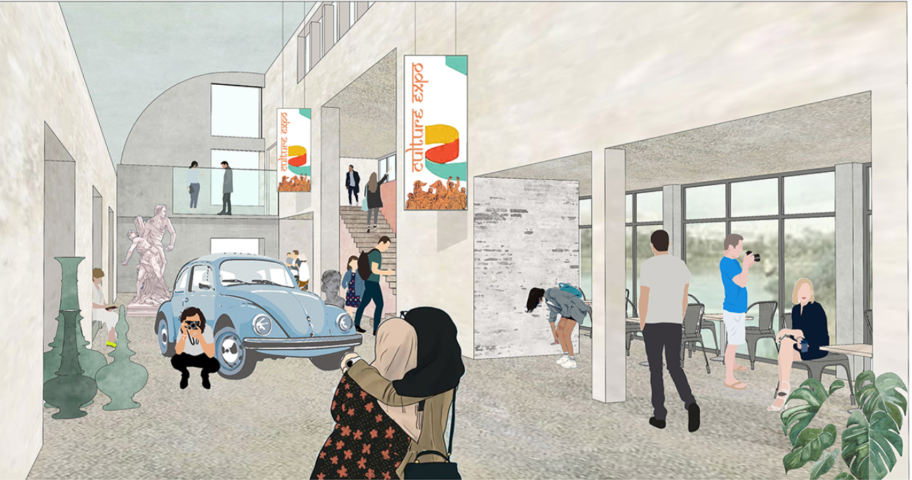 Flexible exhibition spaces encouraging interaction between art, people, and everyday life.