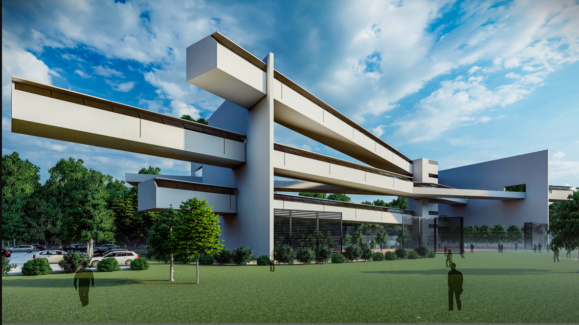 Intersecting linear volumes reinterpret Chandigarh’s modernist language through contemporary public cultural architecture.