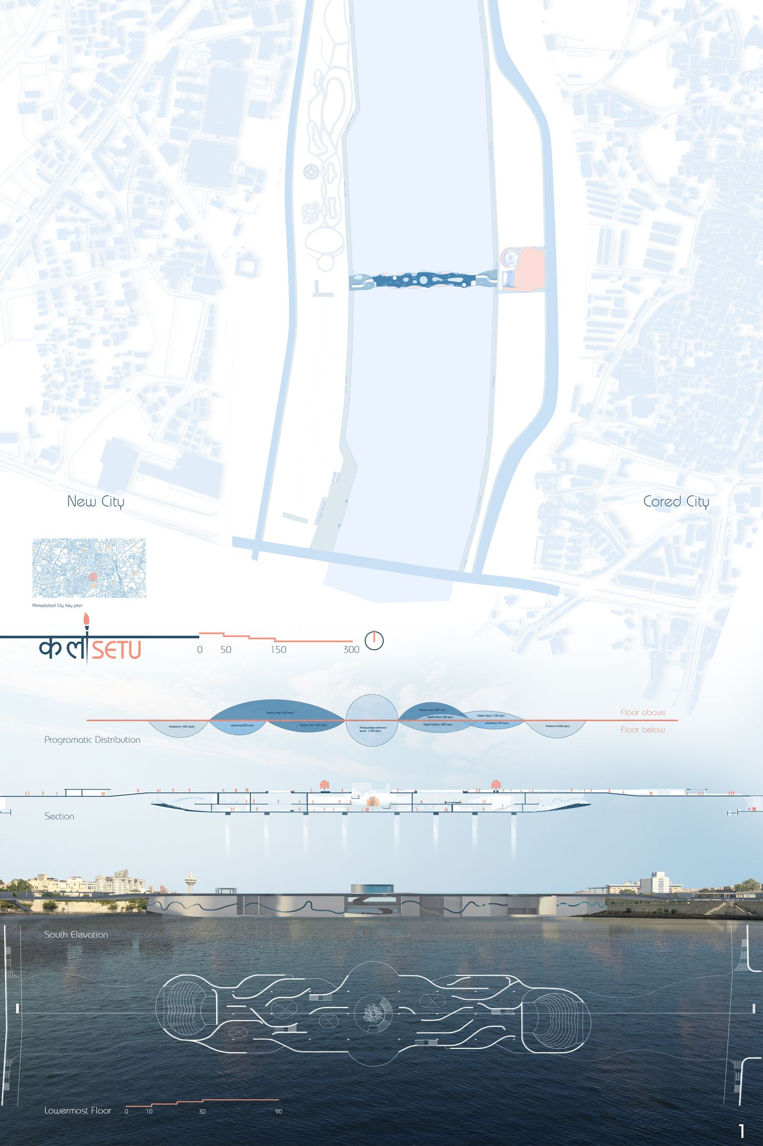 KalaSetu positioned as a cultural bridge linking the new and old city across the Sabarmati river.