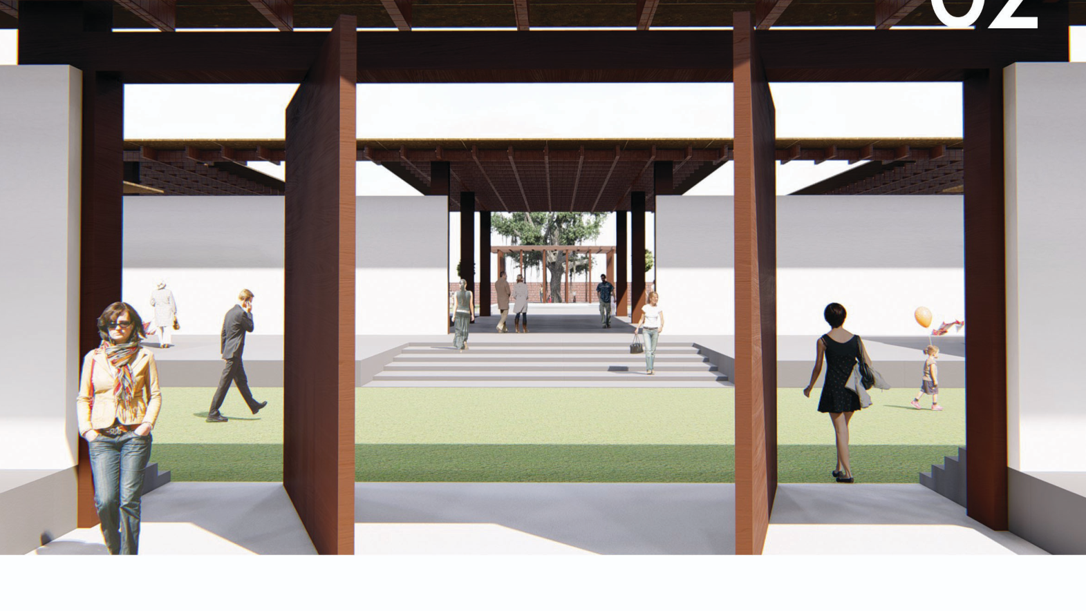 The linear entry axis frames movement toward the central courtyard, encouraging social interaction.