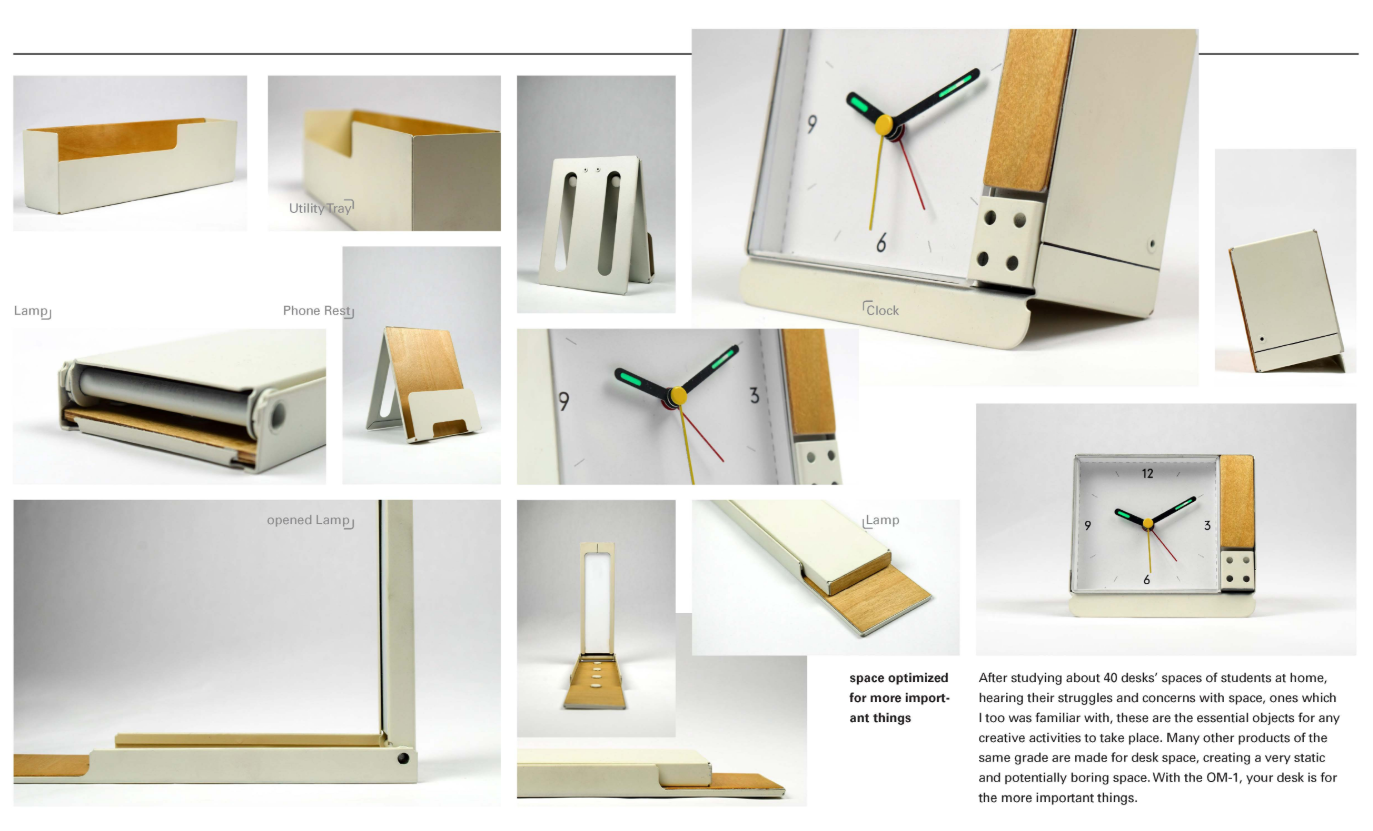 Wall-hung tasking system organizing notes, tools, and devices vertically.