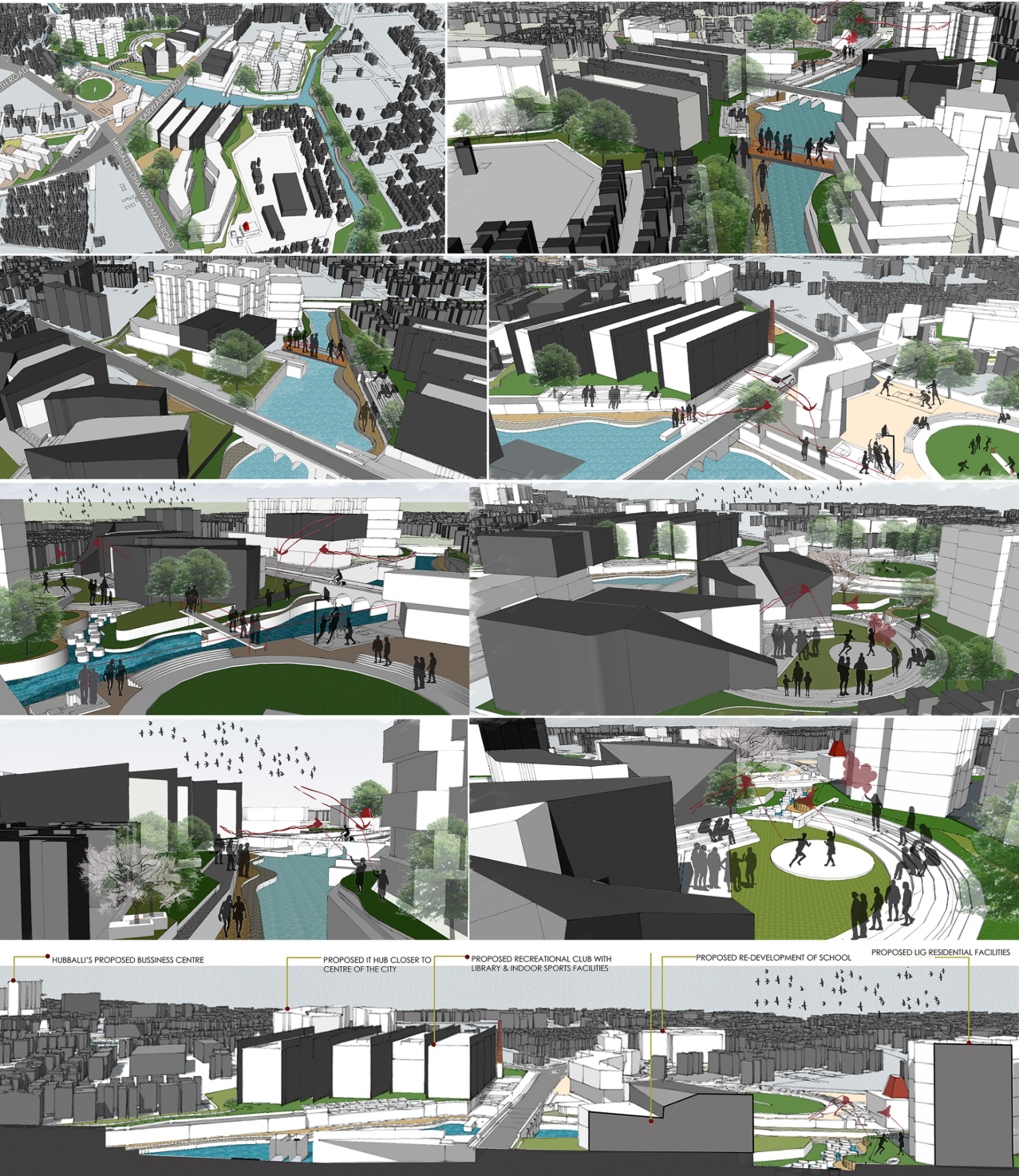 Urban riverfront redevelopment proposal reconnecting fragmented city fabric through landscape and public space design.