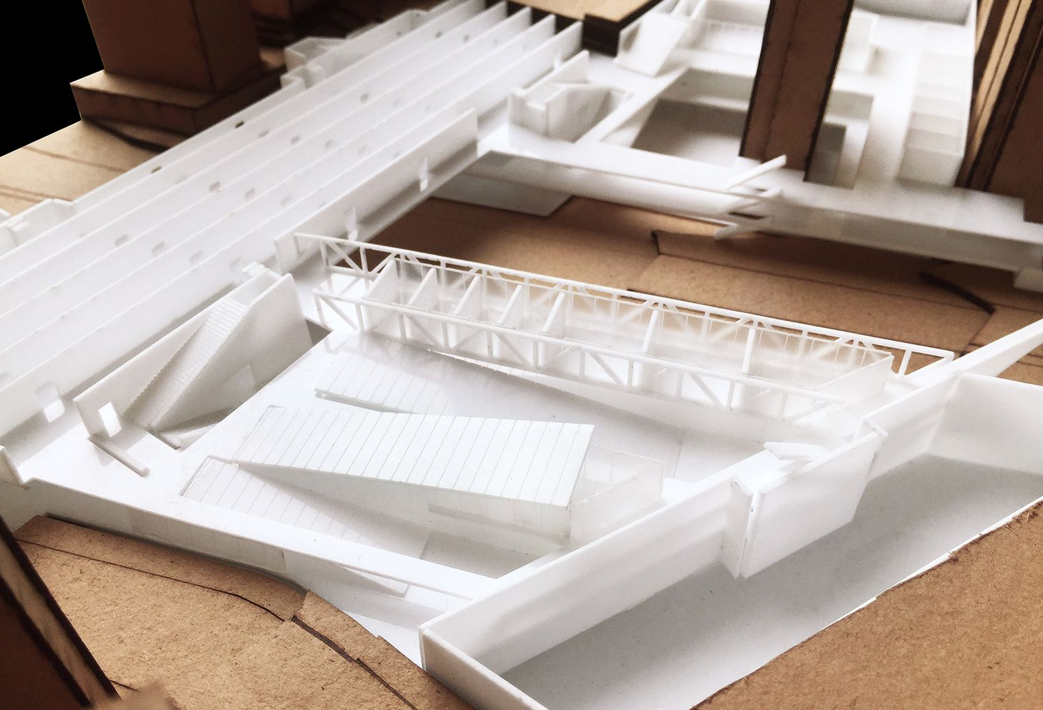 Detailed sectional model showing pedestrian continuity beneath the viaduct