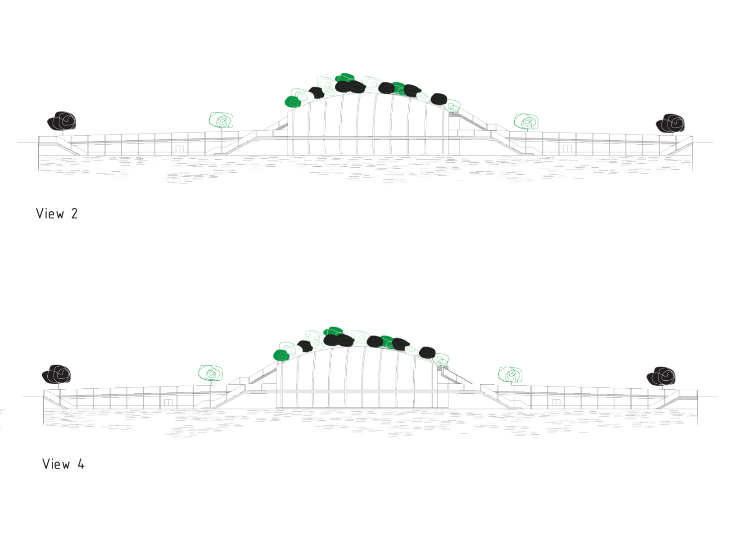 Elevation during open configuration, responding to water traffic and channel flow.