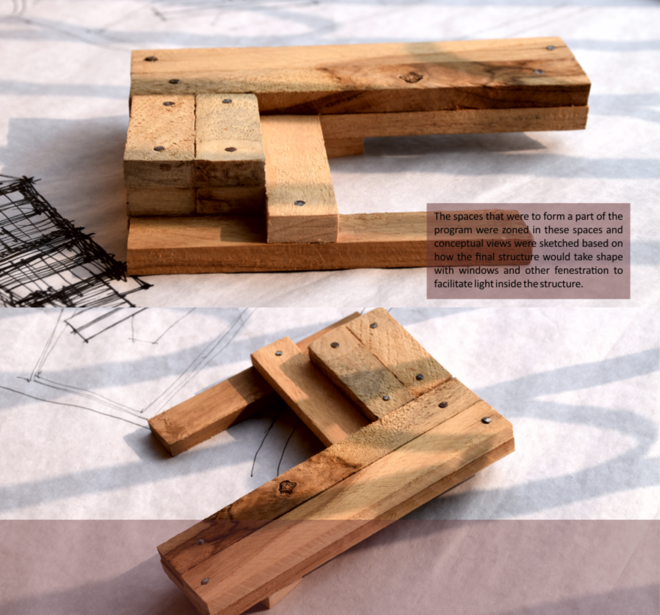 Early physical massing models exploring spatial hierarchy, program zoning, and daylight-driven form articulation.