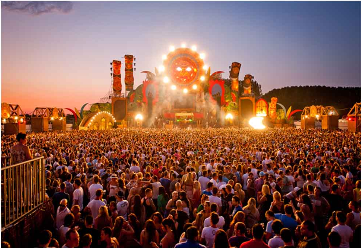 Large-scale temporary event infrastructure demonstrating architecture shaped by time, crowd, and experience.