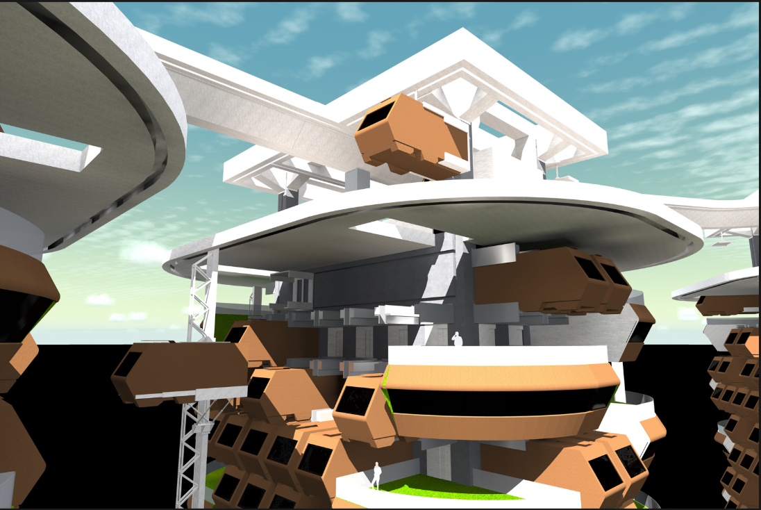 Horizontal and vertical movement of housing modules enabled through integrated structural and mechanical systems.