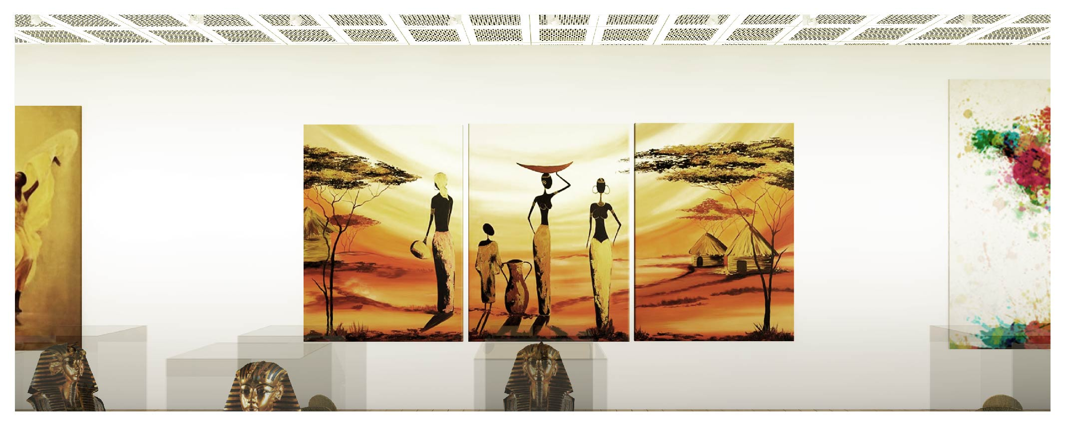 Cultural narratives and African daily life translated into a contemporary museum exhibition setting.