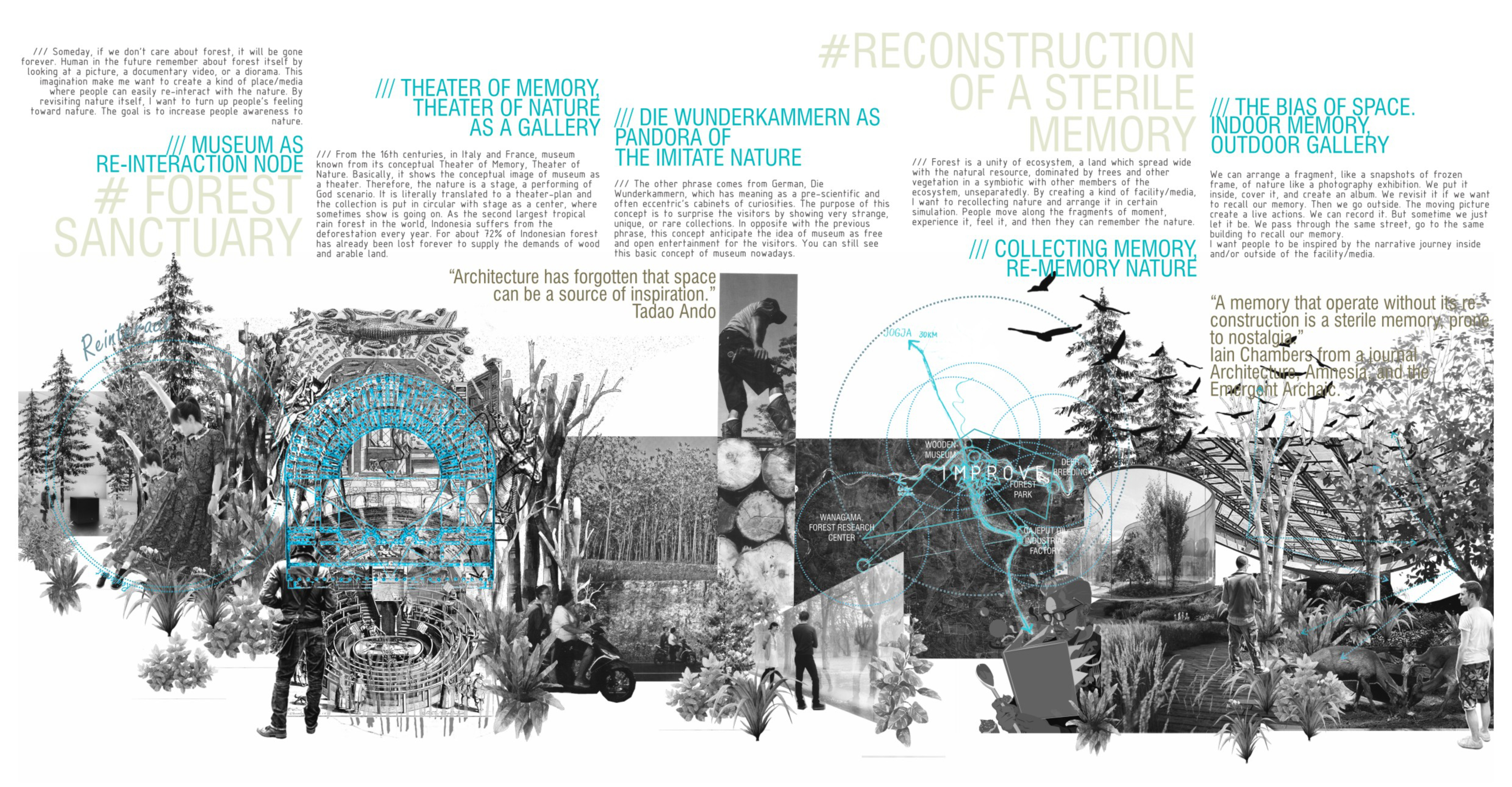 Museum as a re-interaction node where architecture dissolves into the living forest.