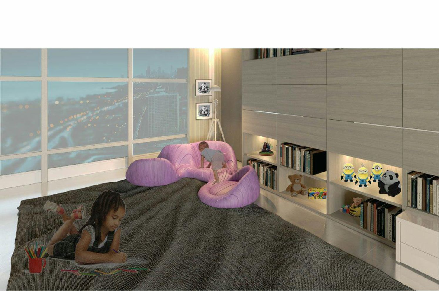 The adaptive chair supports multiple postures—sitting, crawling, and climbing—allowing children to engage freely with space.