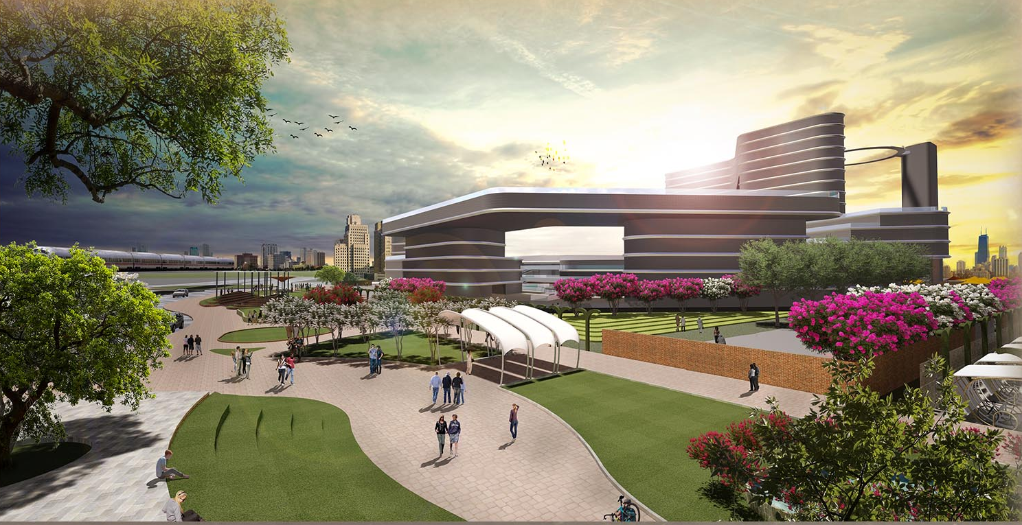 Reimagined public plaza reinforcing the MRTS station as a gateway and civic anchor for Dwarka.