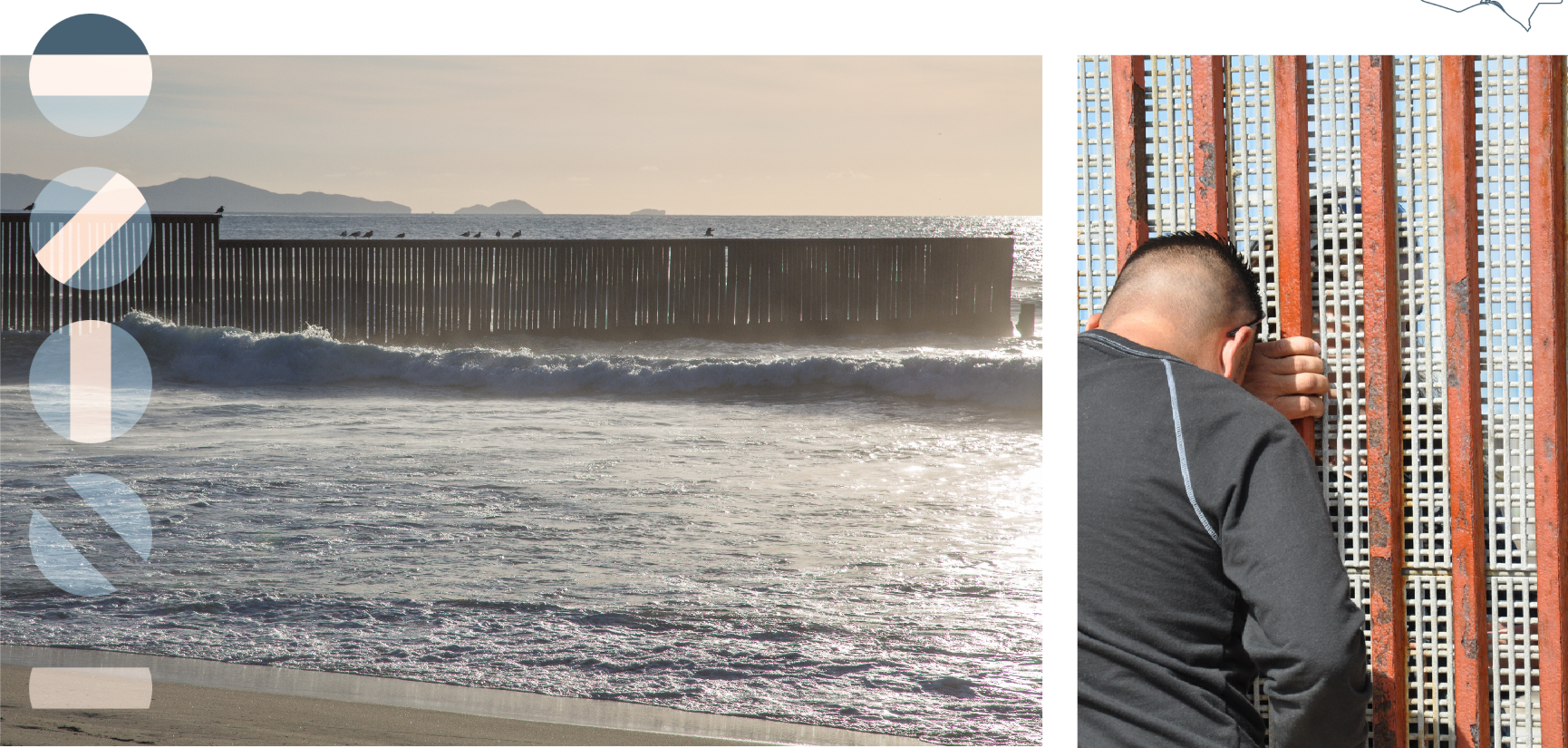 The US–Mexico border meeting the Pacific Ocean, where infrastructure collides with landscape and migration routes.