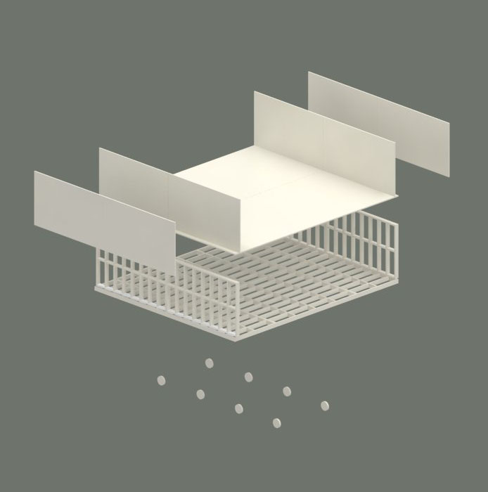 Exploded axonometric showing the modular folding car system