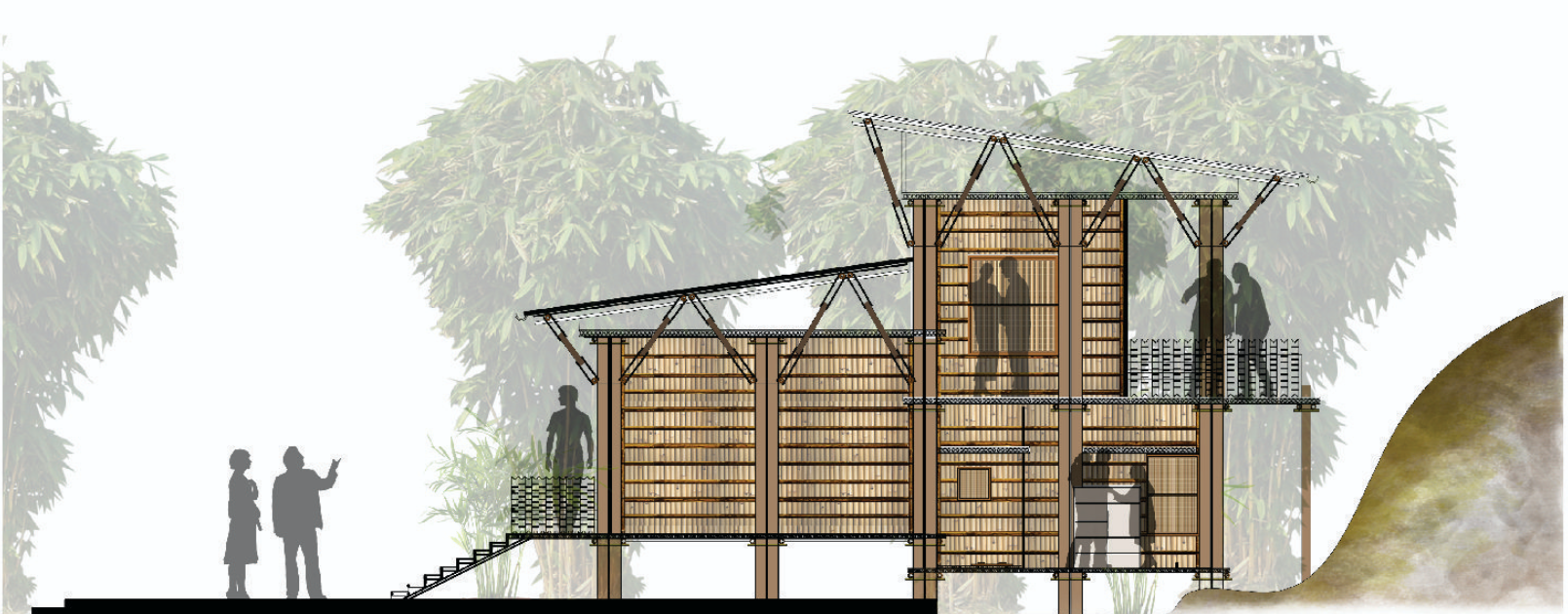 Detailed shop prototype section highlighting vertical expansion, natural ventilation, and visual permeability within the bazar fabric.