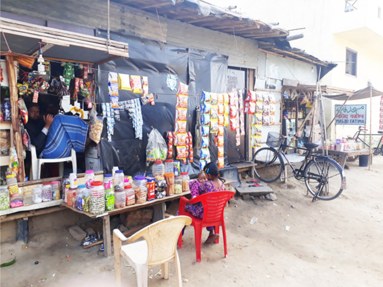 Refugee-led micro-economies within camps, where small shops support daily needs and livelihood generation.