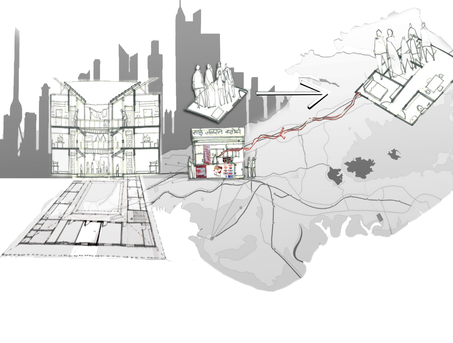 Conceptual diagram illustrating ageing in place through neighborhood-based continued care networks across the city.