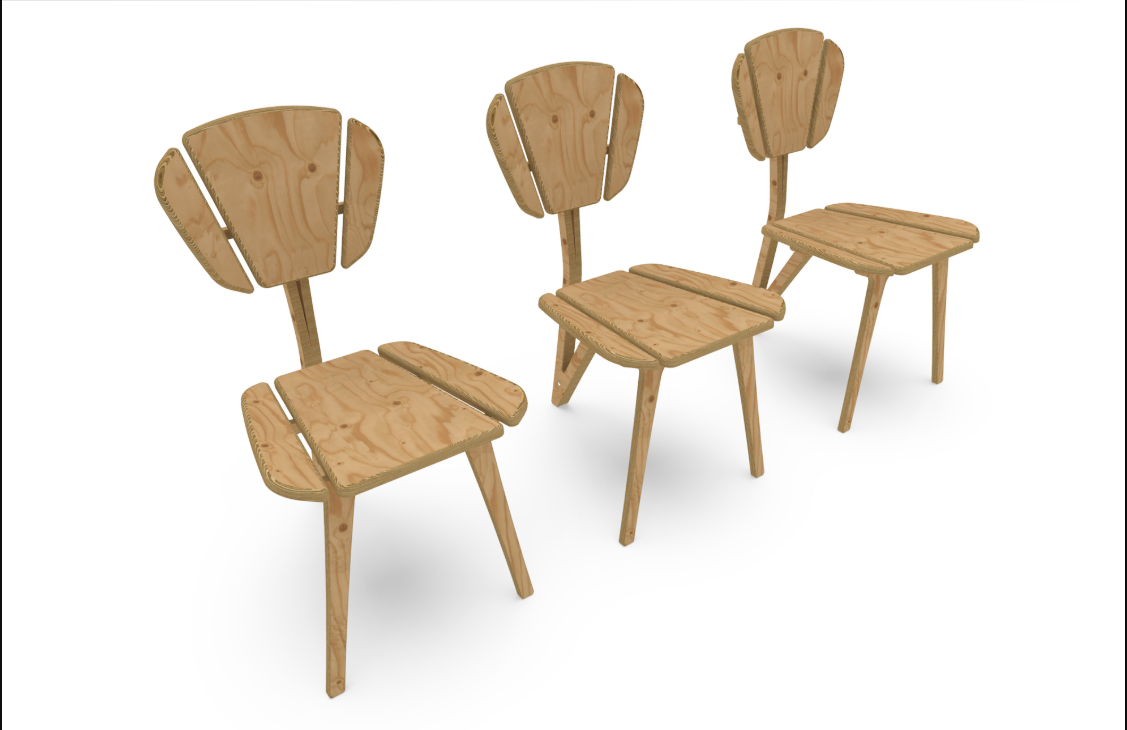Multiple configurations showcasing the chair’s modular seat elements and lightweight architectural frame.