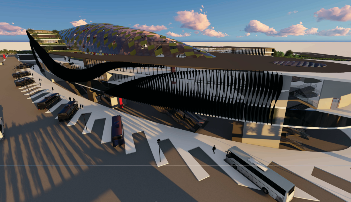 Clearly segregated bus circulation ensuring smooth, no-conflict movement at ground level.