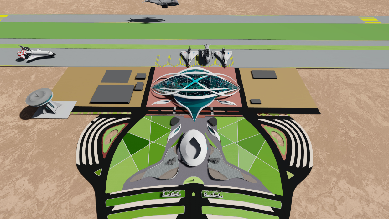 Aerial master plan illustrating runway alignment, terminal geometry, and operational zoning.
