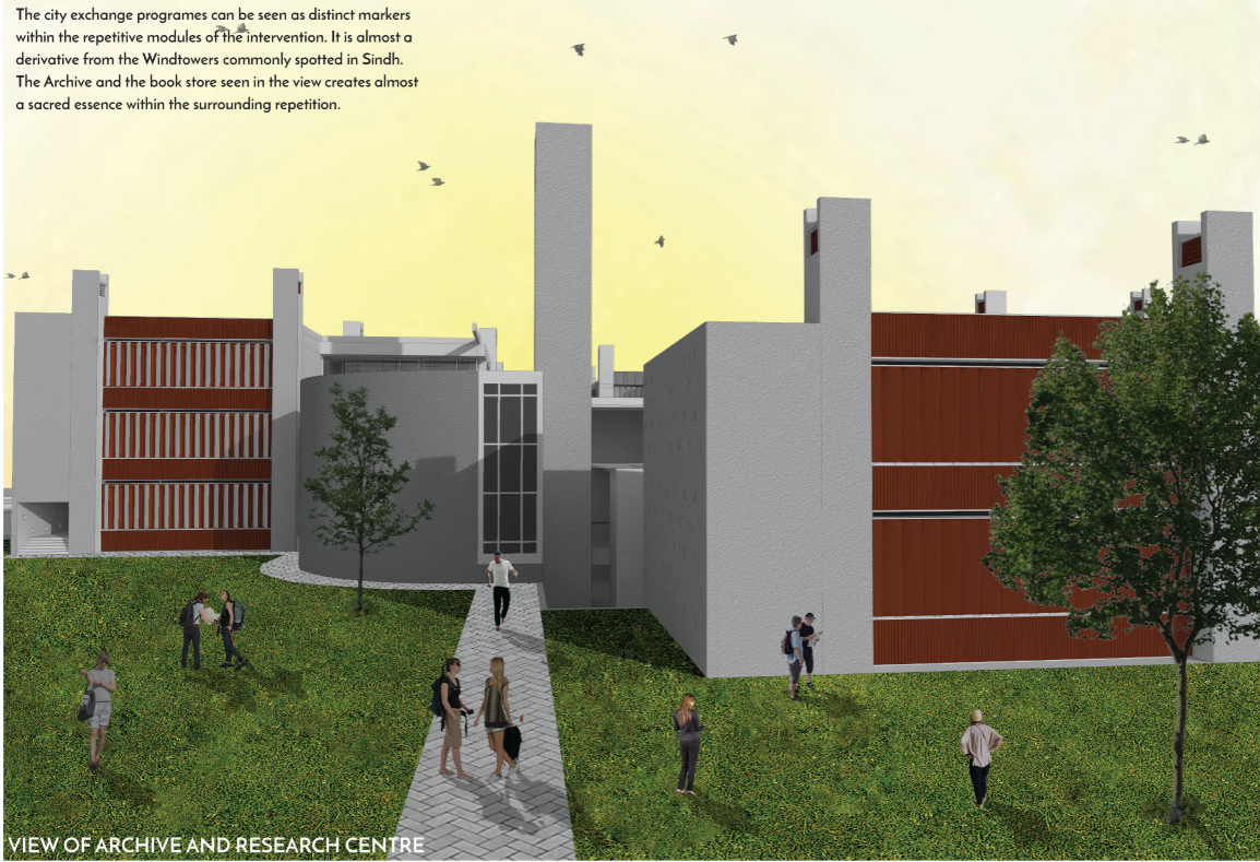 Archive and Research Centre, conceived as a sacred core within the repetitive architectural modules of the campus.