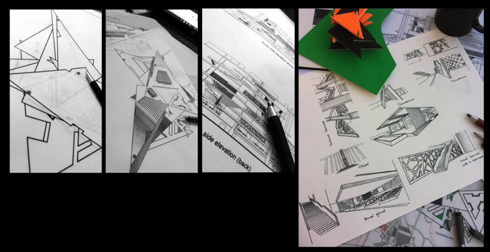 Early explorations translating symbolism, procession, and geometry into architectural form.
