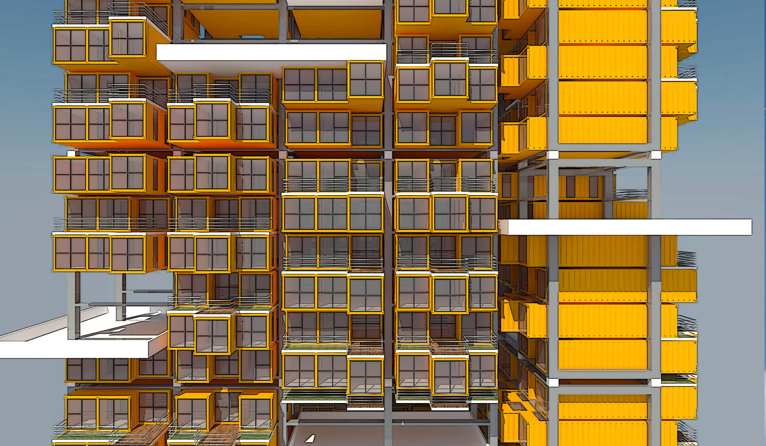 Interior views highlighting efficient spatial planning, daylight access, and compact living within container modules.