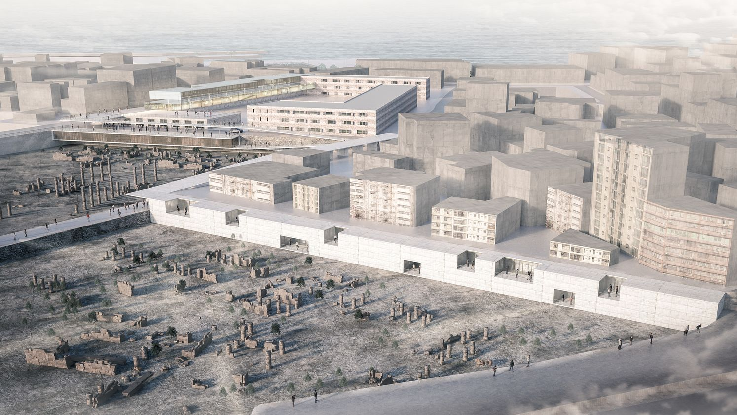 The cultural square reimagined as an illuminated public grid, activating the void without physical intrusion.