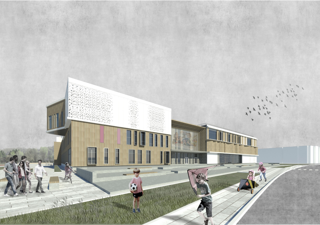 Contextual placement of the School of Innovative Education within the urban fabric, emphasizing accessibility and open public edges.