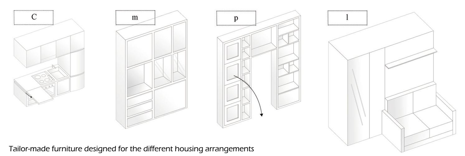 Modular living units enable adaptable residential configurations for emergencies, hospitality, work, and short-term housing.
