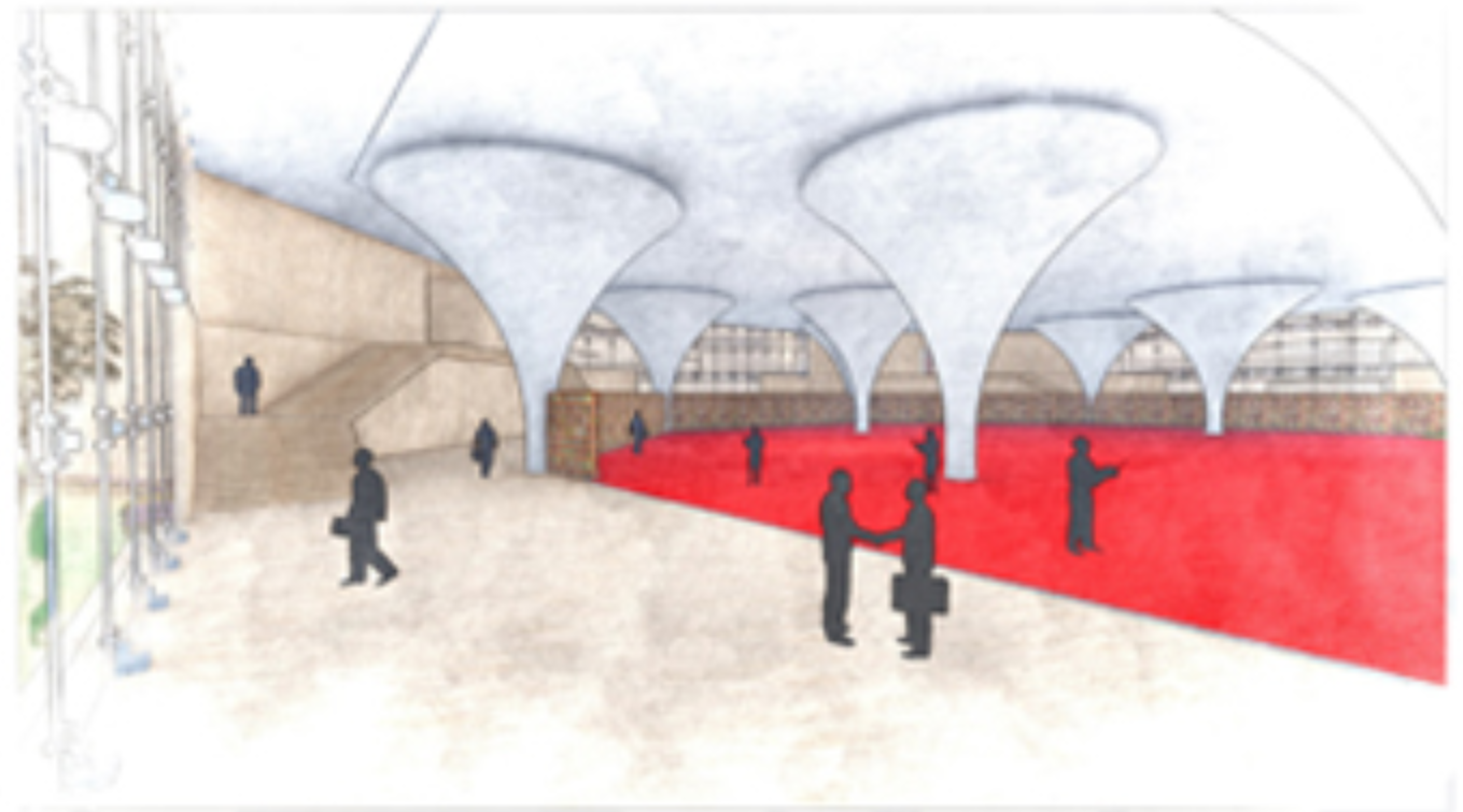 Longitudinal section highlighting vertical zoning, dome proportion, and functional layering of the Parliament complex.