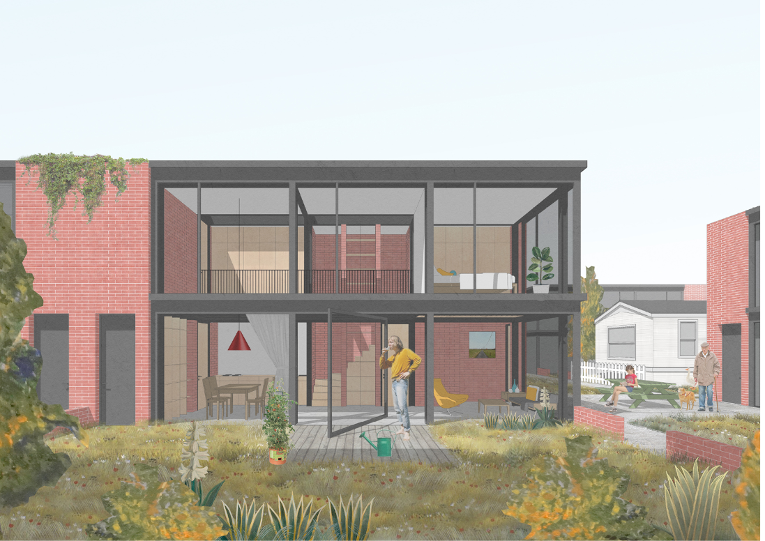 A modular residential system allowing adaptable living arrangements while maintaining a low-impact footprint.