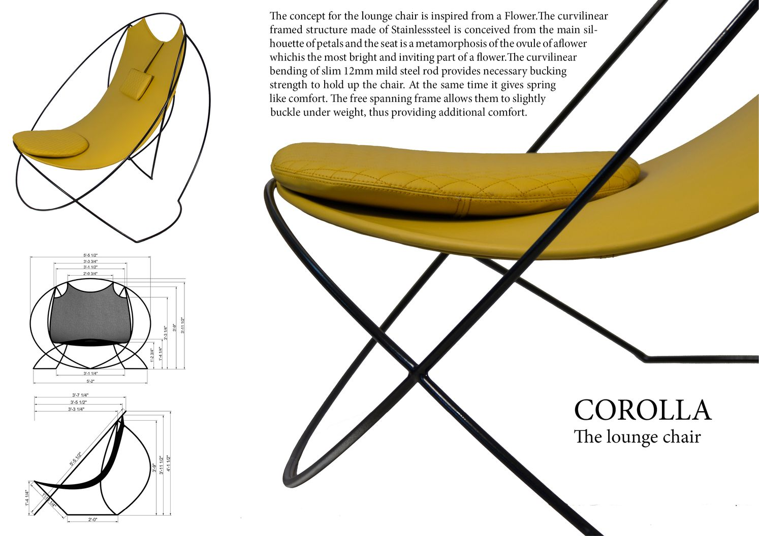 Corolla lounge chair inspired by floral geometry, translating petal forms into a sculptural seating experience.