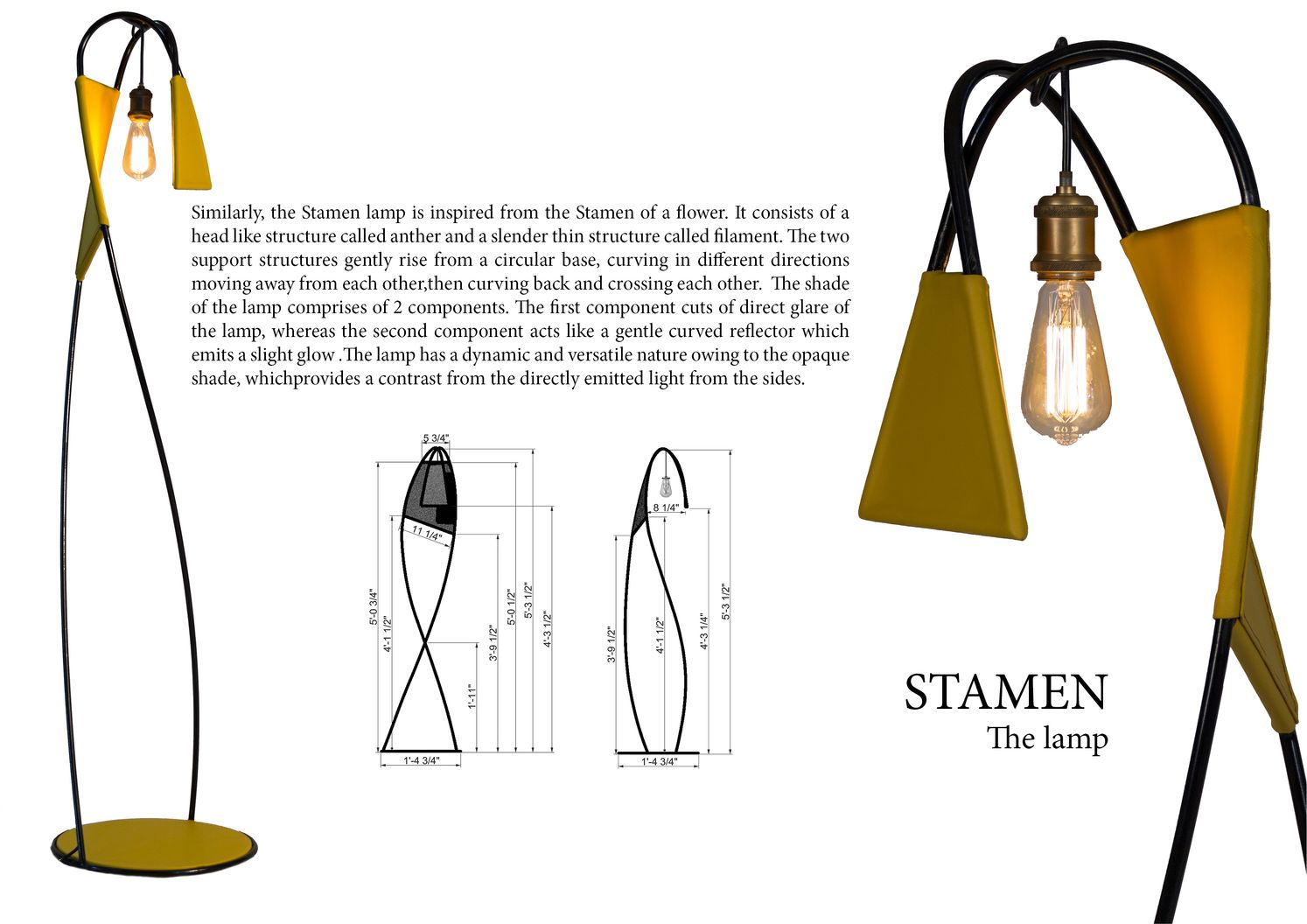 Stamen lamp as a vertical biomimetic element, where curved filaments define light, balance, and structure.