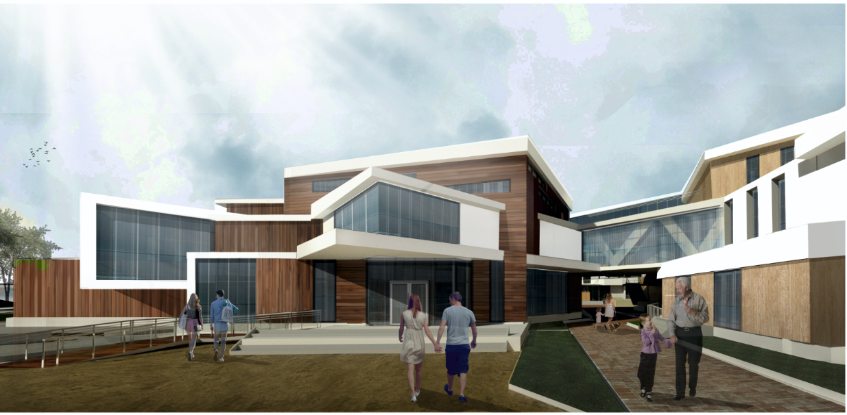 Interconnected volumes frame landscaped courtyards, reinforcing the Technopark as an open and accessible public environment.