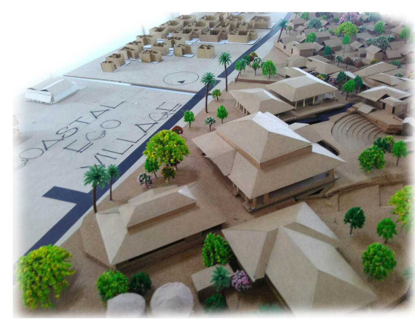 Physical model of the Coastal Eco-Village masterplan, illustrating zoning, circulation, and community clusters.
