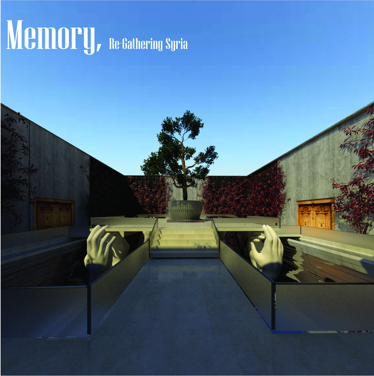 Central olive tree emerging from split ground—an emblem of renewal and collective hope.