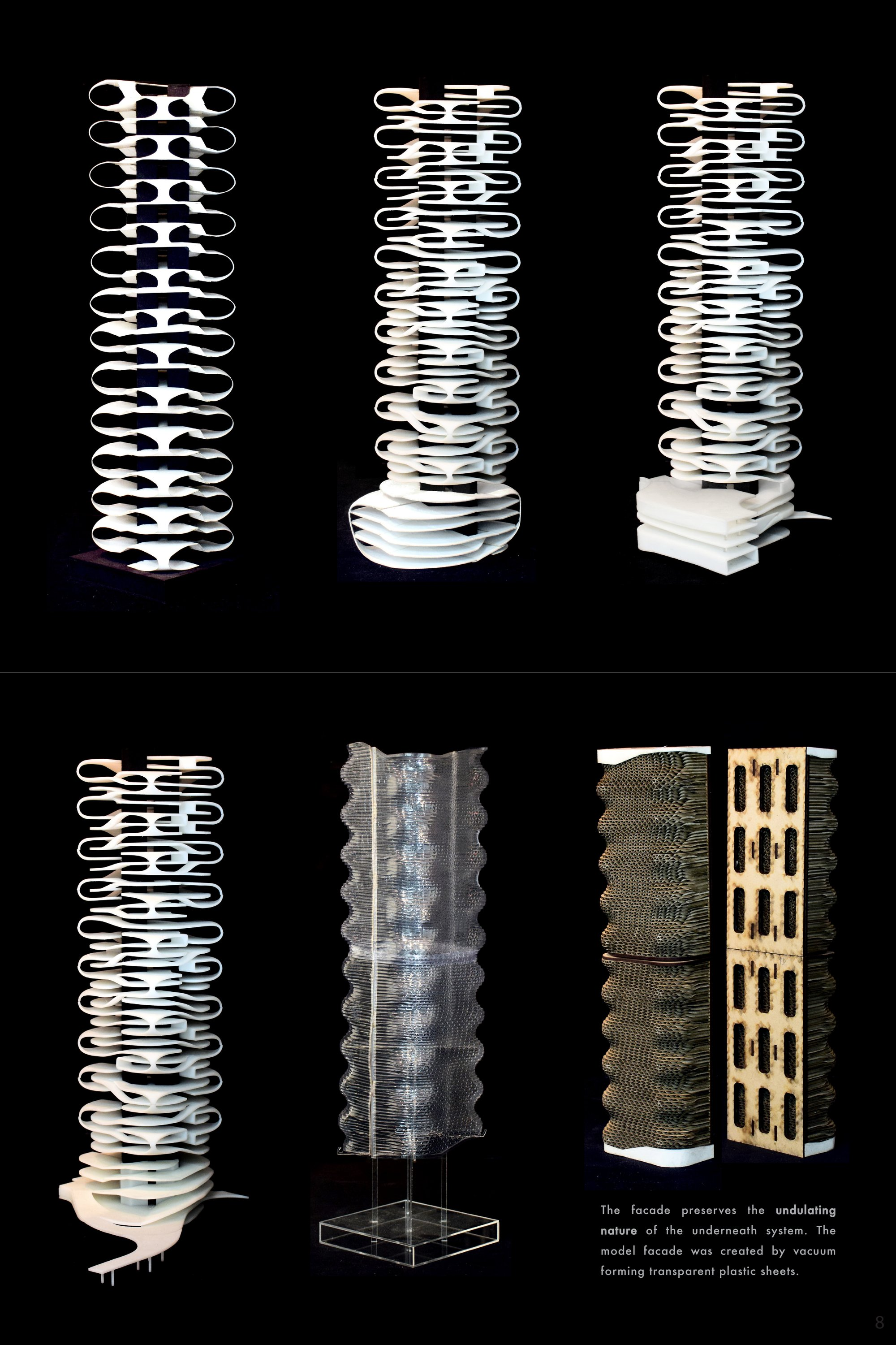 Iterative form studies showing the evolution of the tower’s stacked structural modules.