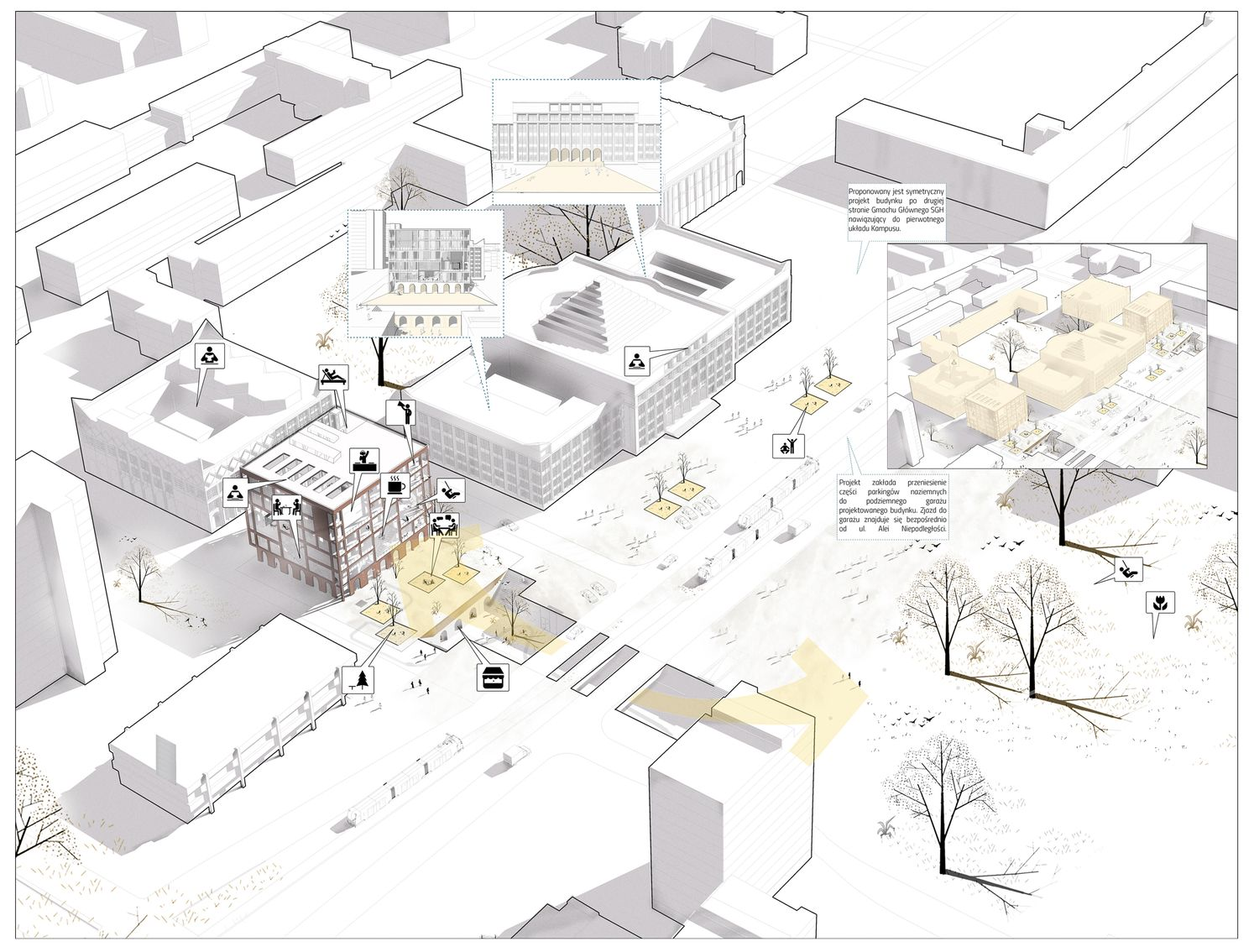 Public architecture positioned as an extension of the existing urban fabric.
