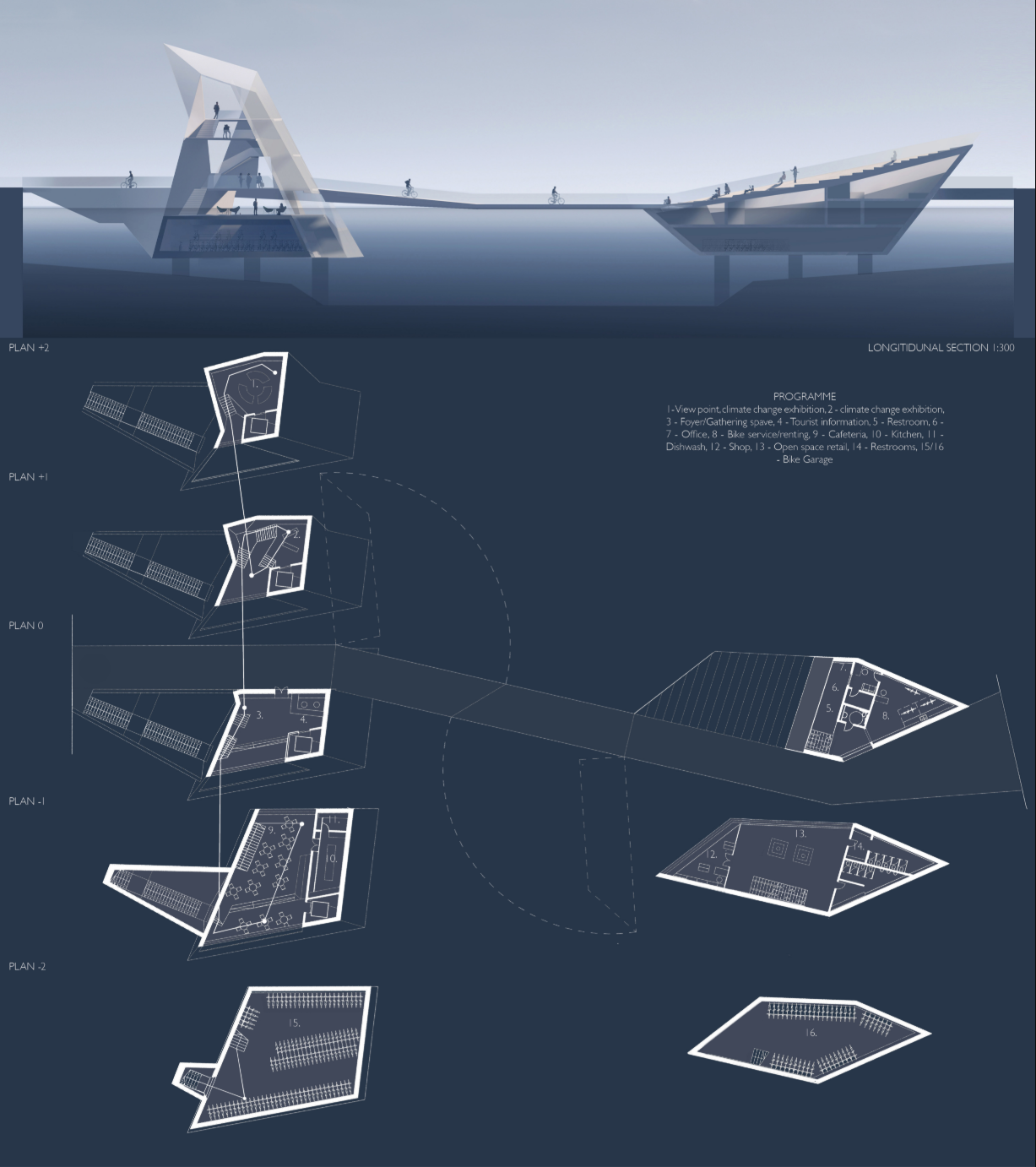Sinking public plaza designed to immerse visitors in the reality of rising sea levels.